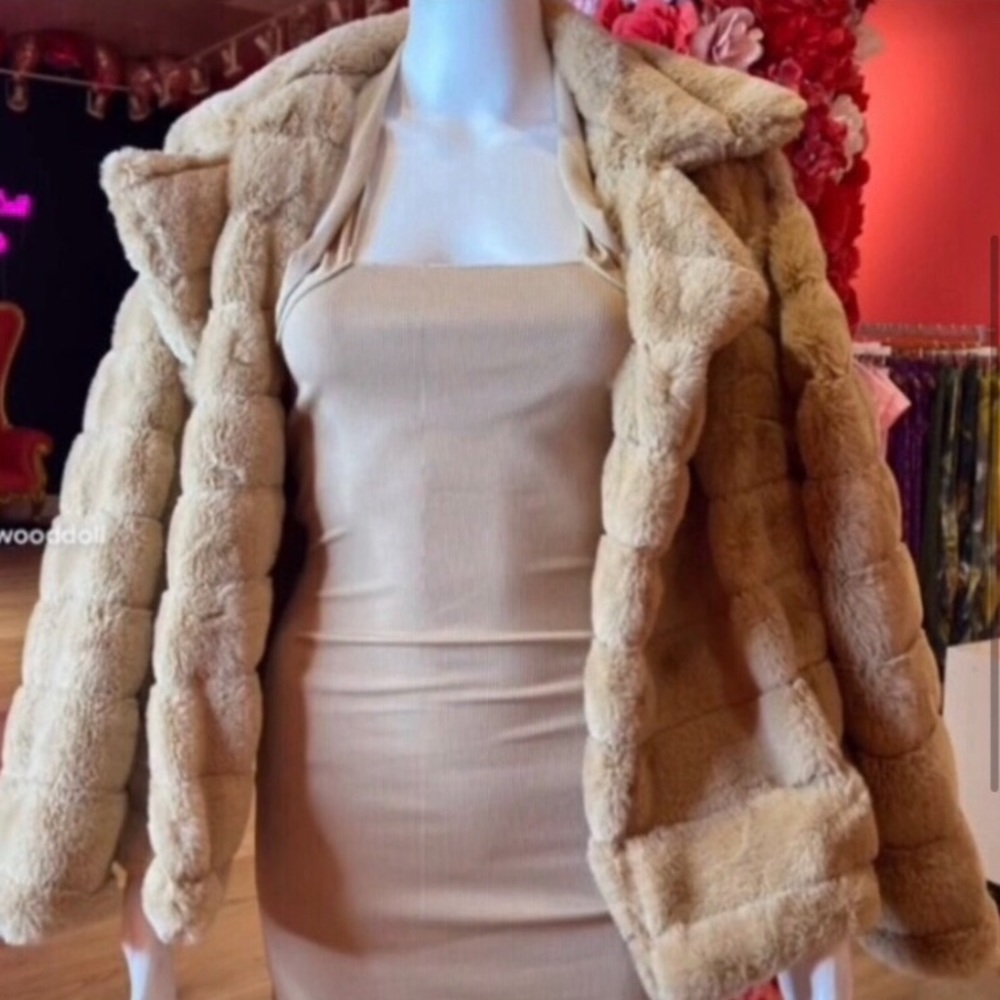 RARE tan bubble fur coat